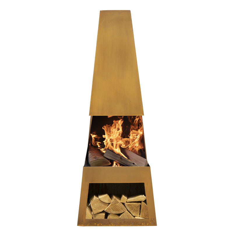 Dellonda Outdoor Chiminea Fireplace Heater Firewood Storage - Corten Steel Dellonda  - Dynamic Drive