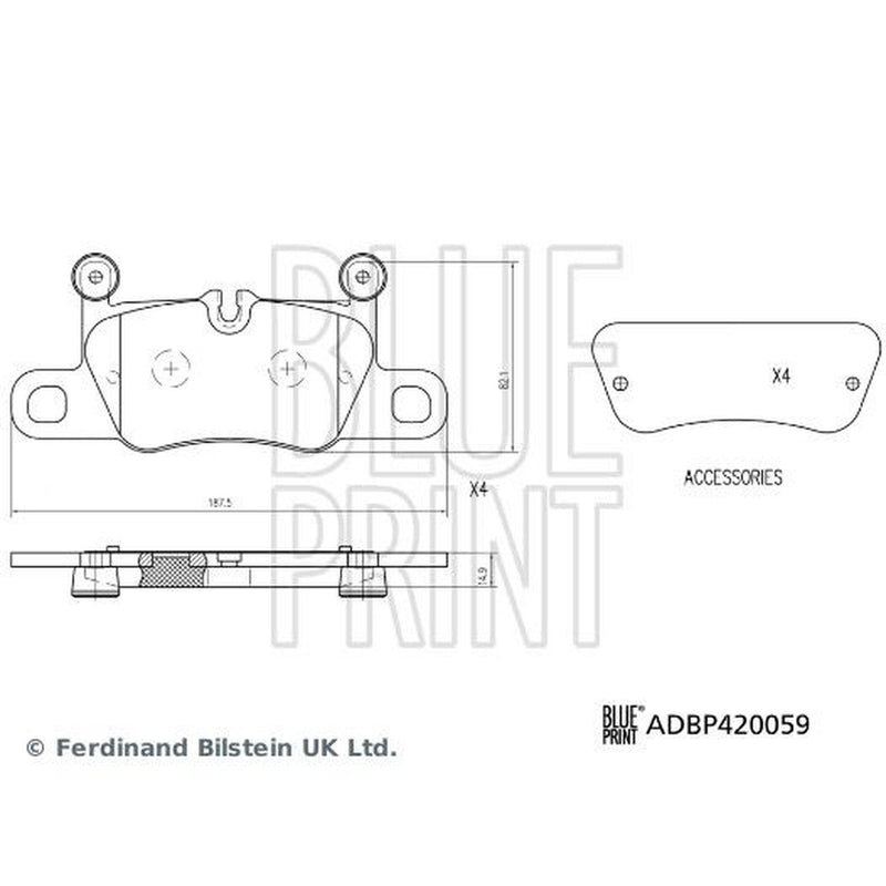 Blue Print Rear Brake Pad Set fits Porsche 911 2011-2025 3.0 3.8