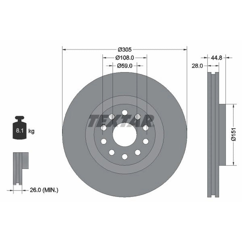 Textar 2 x Vented Front Brake Discs 92115800