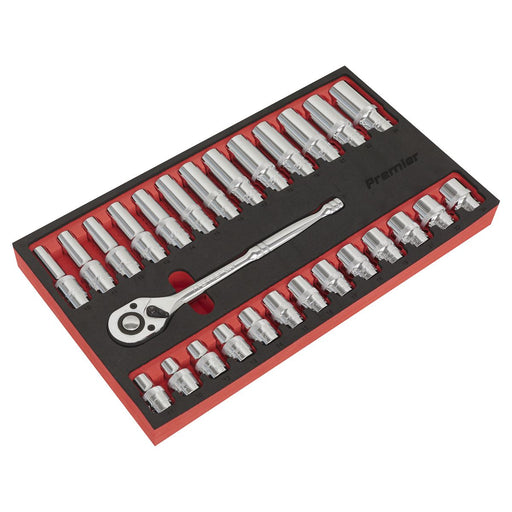 Sealey Ratchet Wrench & Socket Set 27pc 1/2"Sq Drive AK66723 Sealey - Dynamic Drive