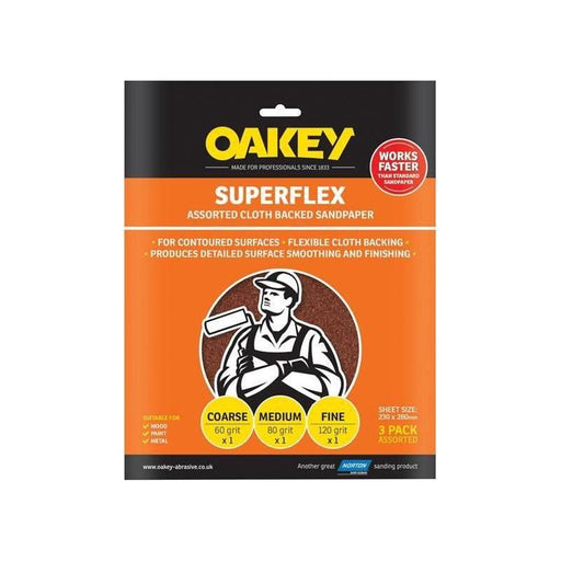 Oakey Superflex Cloth Backed Aluminium Oxide Sheets 230 x 280mm Assorted (3) Oakey - NN4 Online