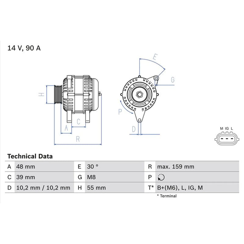Bosch Car Alternator 12V fits Toyota Yaris/Vitz 2002-2005 1.0 1.3