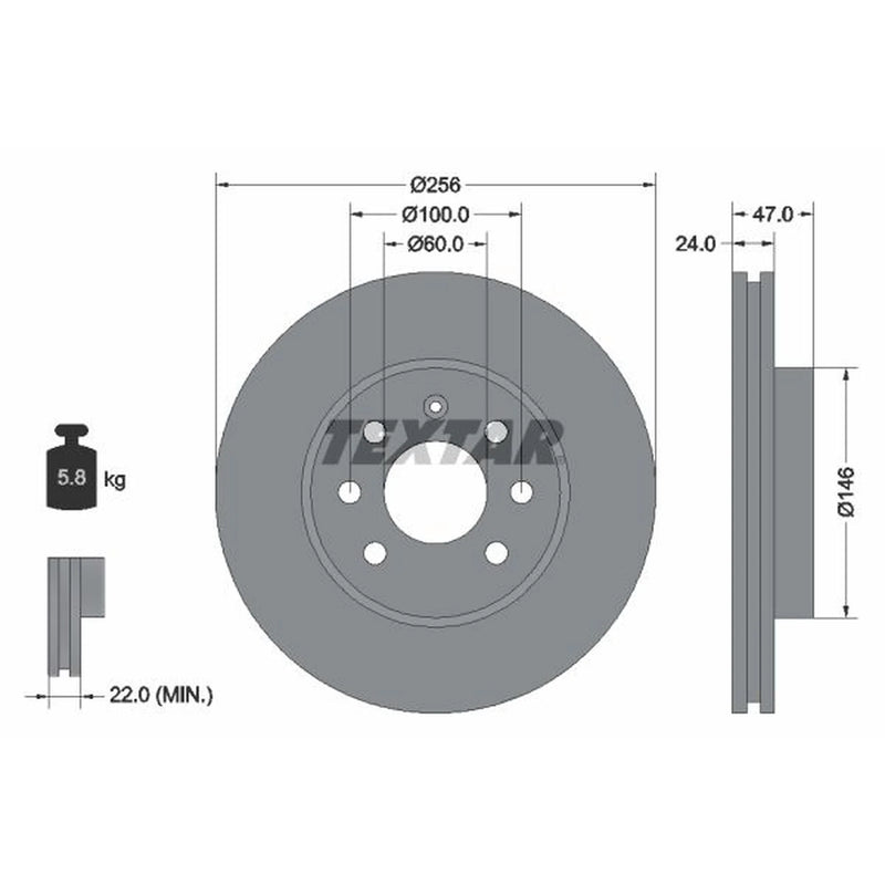 Textar 2 x Vented Front Brake Discs 92102600-x2