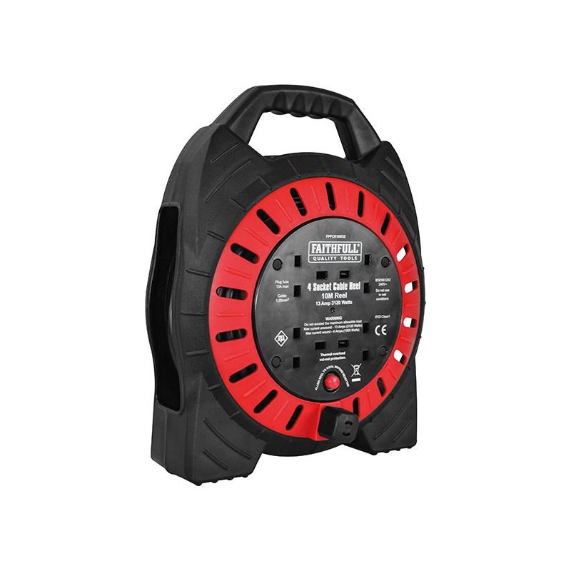 Faithfull Power Plus Semi-Enclosed Cable Reel 240V 13A 4-Socket 10m Faithfull Power Plus - Dynamic Drive