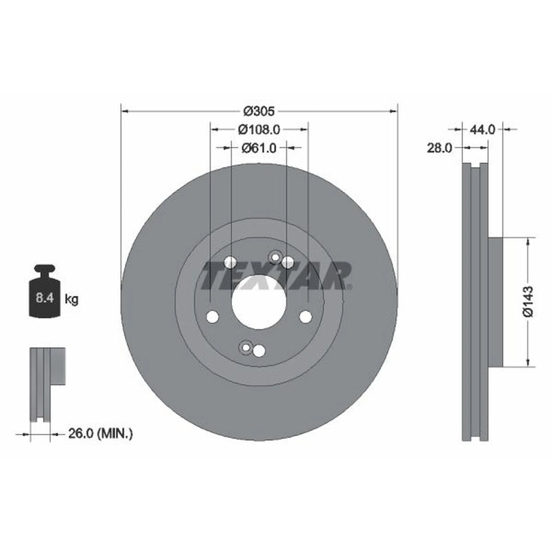 Textar 2 x Internally Vented Brake Discs 92112300