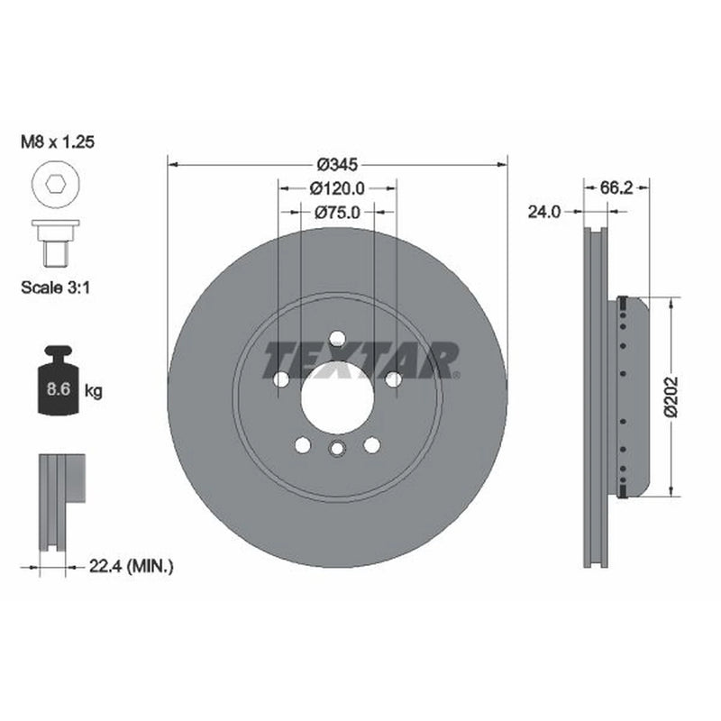 Textar 2 x Two-Piece Rear Brake Disc Brake Discs 92265625-x2