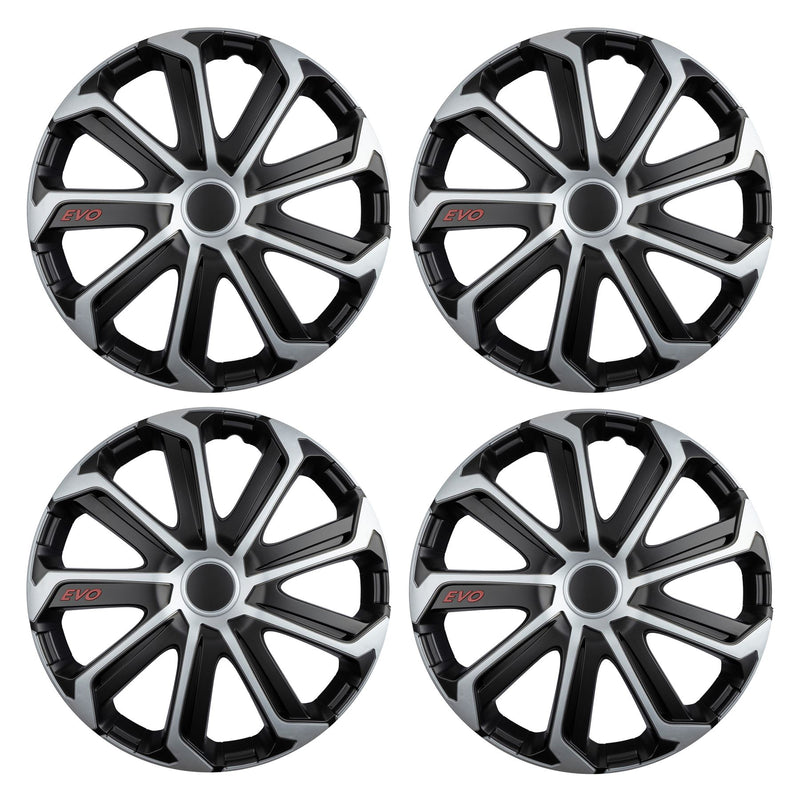 Evo Black/Silver 16" Alloy Look Multi-Spoke Wheel Trims Hub Caps Covers Verscao  - Dynamic Drive