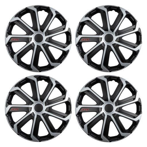 Evo Black/Silver 16" Alloy Look Multi-Spoke Wheel Trims Hub Caps Covers Verscao  - Dynamic Drive