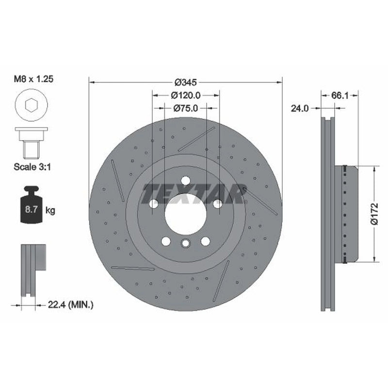 Textar 2 x Two-Piece Rear Brake Disc Brake Discs 92265225-x2
