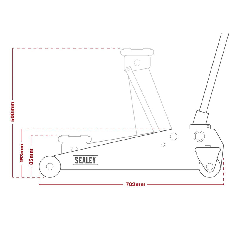 Sealey Low Profile Trolley Jack with Rocket Lift 3 Tonne - Red 3000LE Sealey - Dynamic Drive