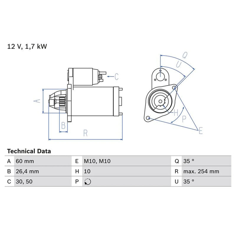 Bosch Starter Motor 12V 1.7kW 10 Teeth