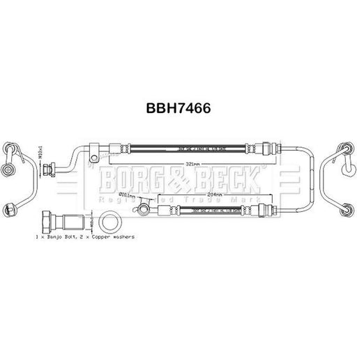 Borg & Beck Brake Hydraulic Hose Line Front Left BBH7466