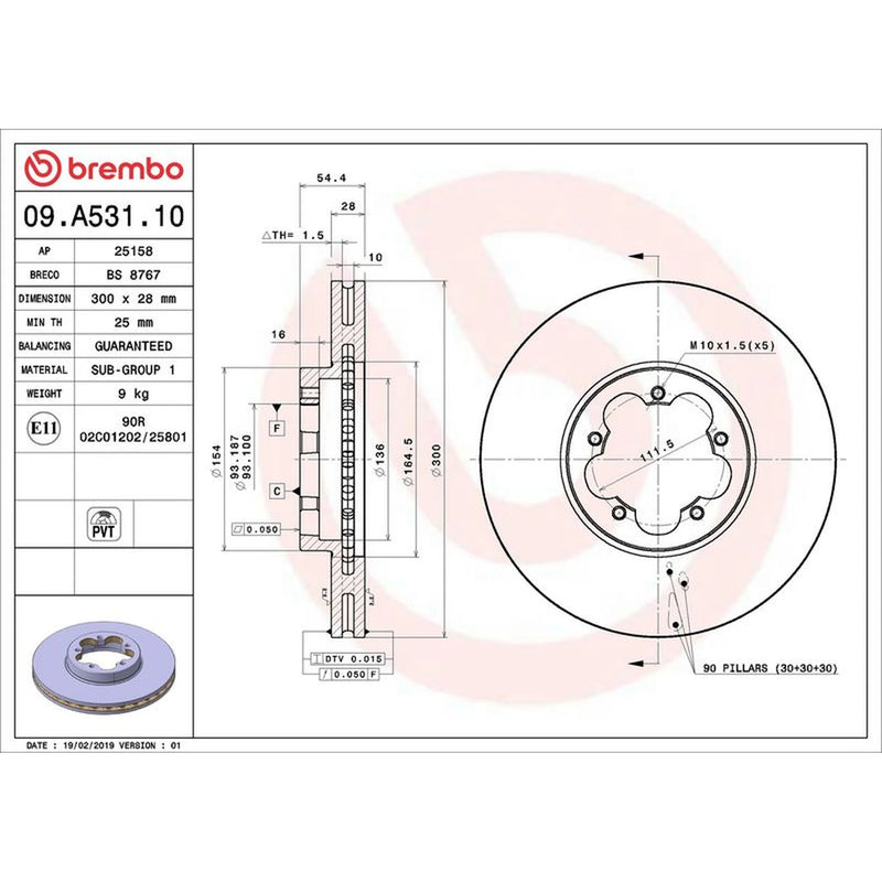Brembo 2 x Front Brake Discs 09.A531.10-x2