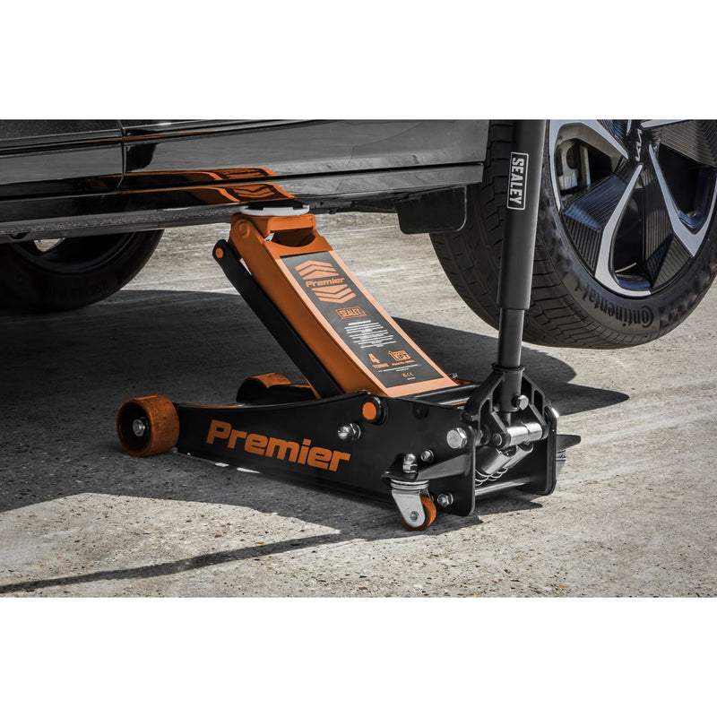 Premier Low Profile Trolley Jack with Rocket Lift 4 Tonne - Orange Sealey Premier - Dynamic Drive