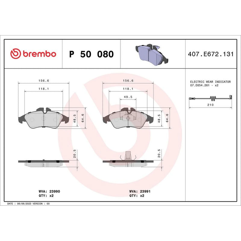 Brembo 4 x Front Brake Pad Set fits Mercedes-Benz Sprinter 2-T 1995-2006