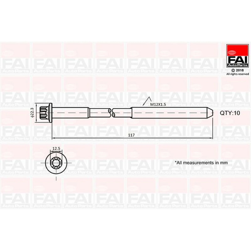 FAI Cylinder Head Bolt Set M12 x 1.5 fits Nissan Primastar 2001-2006 2.0