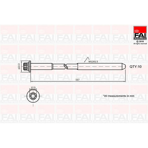 FAI Cylinder Head Bolt Set M12 x 1.5 fits Nissan Primastar 2001-2006 2.0