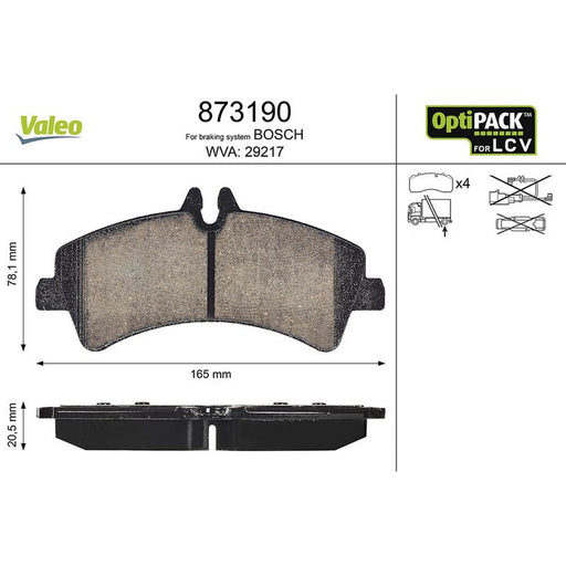 Valeo Rear Brake Pad Set 873190