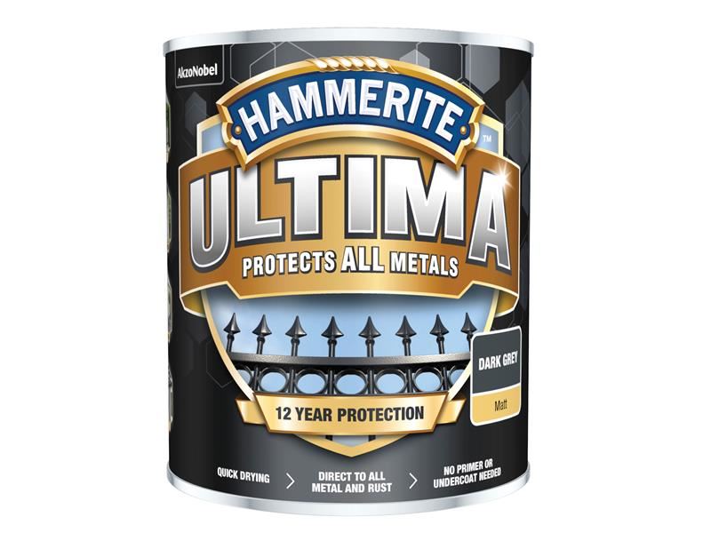 Hammerite Ultima Metal Paint Matt Dark Grey 750ml Hammerite - NN4 Online