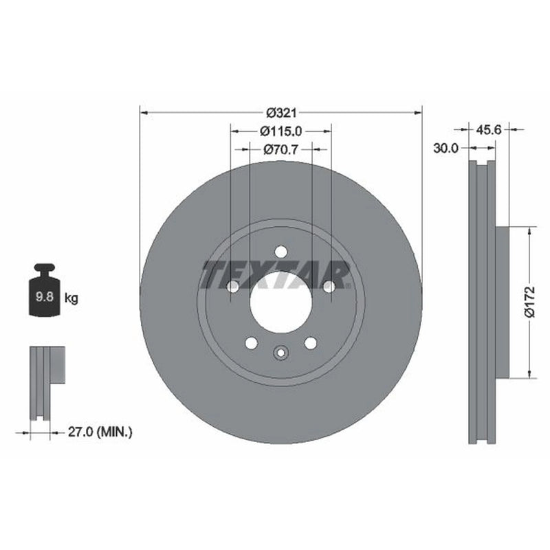Textar 2 x Vented Front Brake Discs 92256803-x2