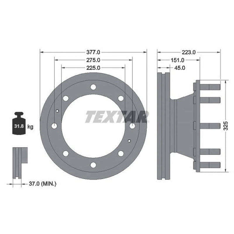 Textar 2 x Internally Vented Brake Discs 93188600