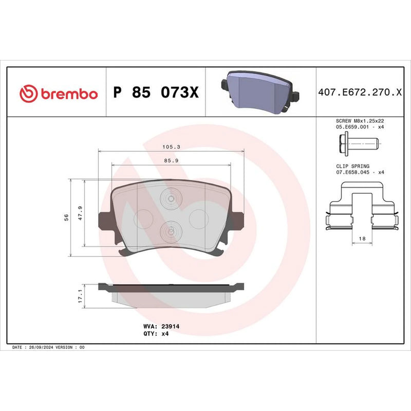 Brembo 4 x Rear Brake Pad Set fits Audi A3 2003-2013 1.2 1.4 1.6 1.8 1.9 2.0