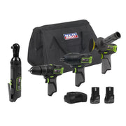 Sealey 4 x SV10.8 Series Cordless Combo Kit 10.8V - 2 Batteries & Euro Plug Sealey - Dynamic Drive