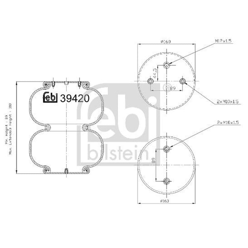 Febi Air Suspension Bellow 160mm 39420