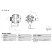 Bosch Car Alternator 12V 0 986 047 410