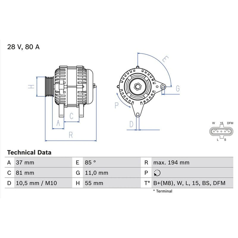 Bosch Car Alternator 12V 0 986 047 410