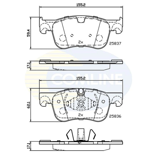 Comline 4 x Front Brake Pad Set fits Citroën Berlingo 2018-2019 1.2 1.5 1.6