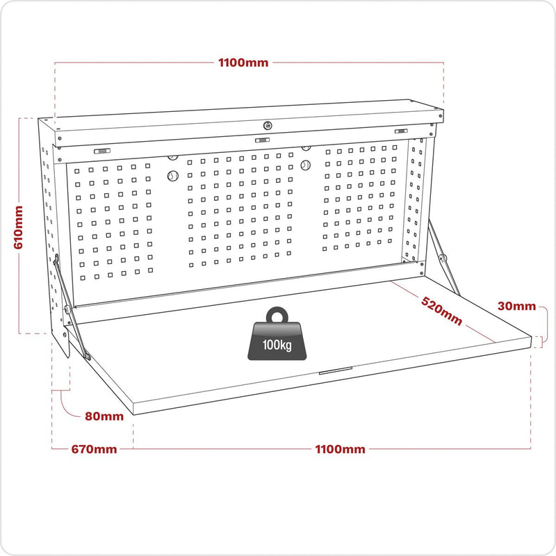 Superline Pro Superline PRO Wall Mounting Foldable Workbench 1100mm APWMW02 Superline Pro - Dynamic Drive