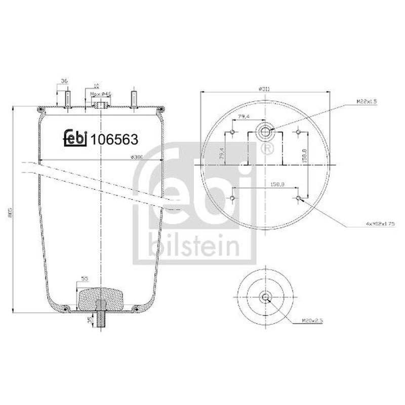 Febi Air Suspension Bellow 311mm 106563