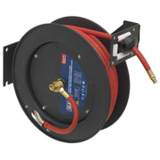 Sealey Retractable Air Hose Metal Reel 15m 10mm ID Rubber Hose SA841 Sealey  - Dynamic Drive
