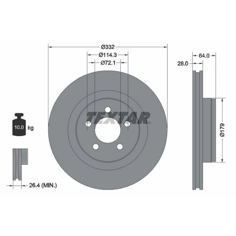 Textar 2 x Externally Vented Front Brake Discs 92287303-x2