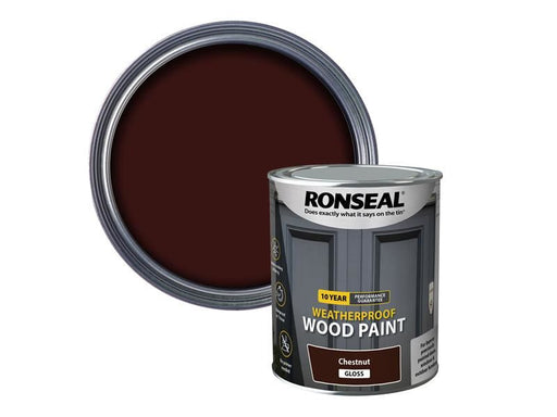 Ronseal 10 Year Weatherproof Wood Paint Chestnut Gloss 750ml Ronseal - Dynamic Drive