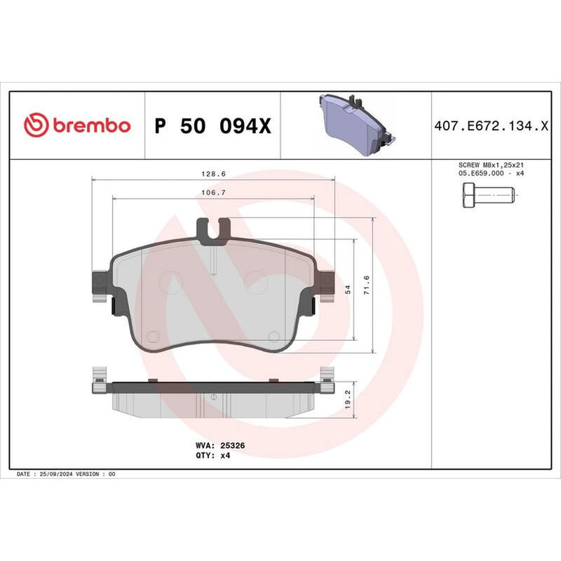 Brembo 4 x Front Brake Pad Set fits Mercedes-Benz A-Class 2012-2018
