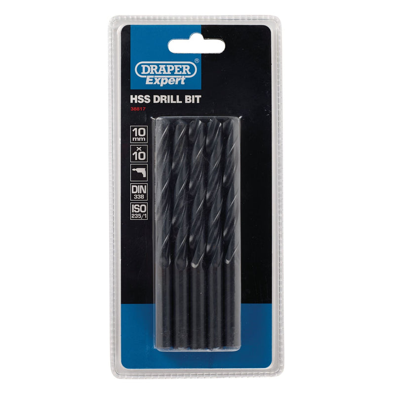 Draper HSS Drill Bit, 10.0mm (Pack of 10) 38817 Draper - Dynamic Drive