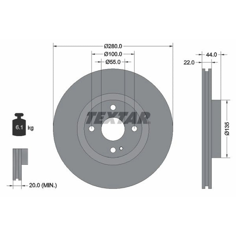 Textar 2 x Vented Front Brake Discs 92301503-x2