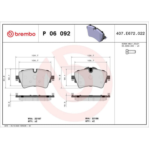 Brembo 4 x Front Brake Pad Set fits BMW 2 Active Tourer 2013-2021