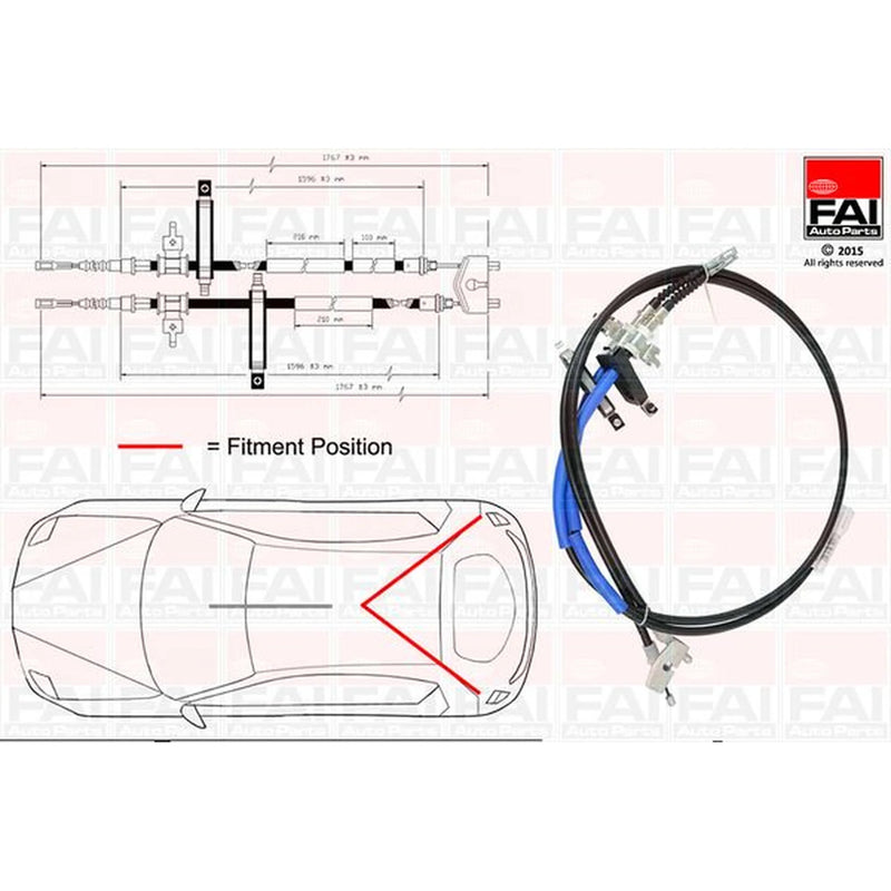 FAI Handbrake Cable Centre fits Ford Focus I 1998-2004 1.4 1.6 1.8 2.0