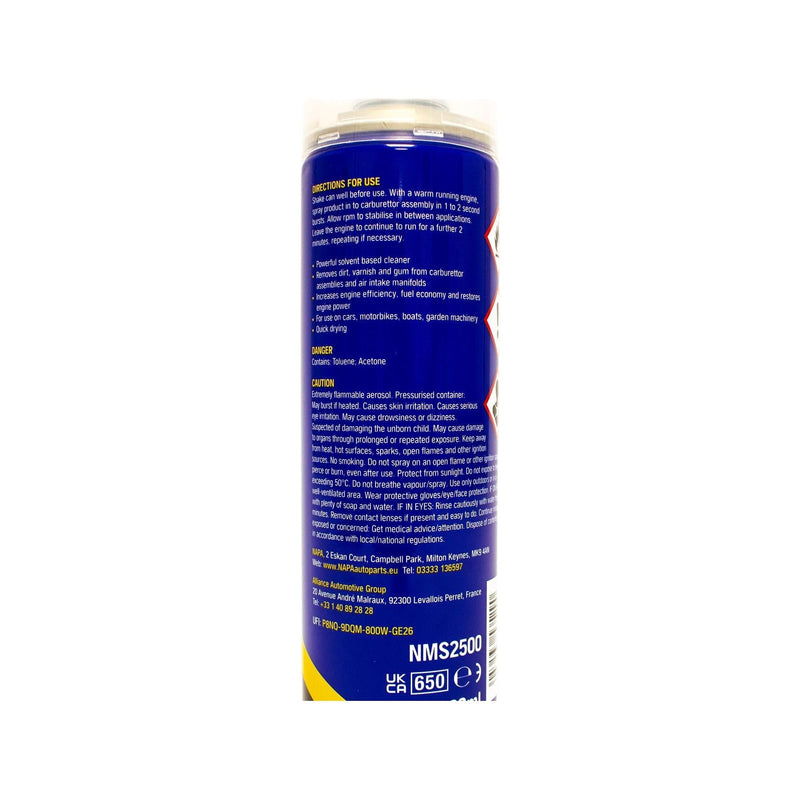 12x NAPA Carb Cleaner Spray Carburettor Intake Spray Cleaner Professional 500Ml NAPA - Dynamic Drive