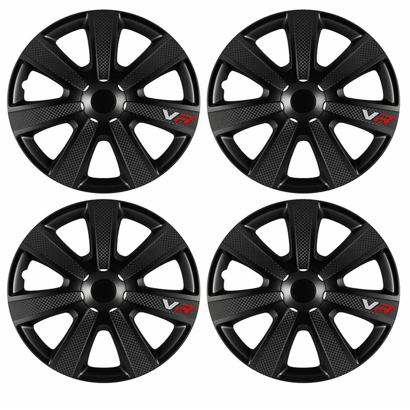 JRP 4 x 15" Alloy Look Black VR Carbon Effect Wheel Trims Hub Caps