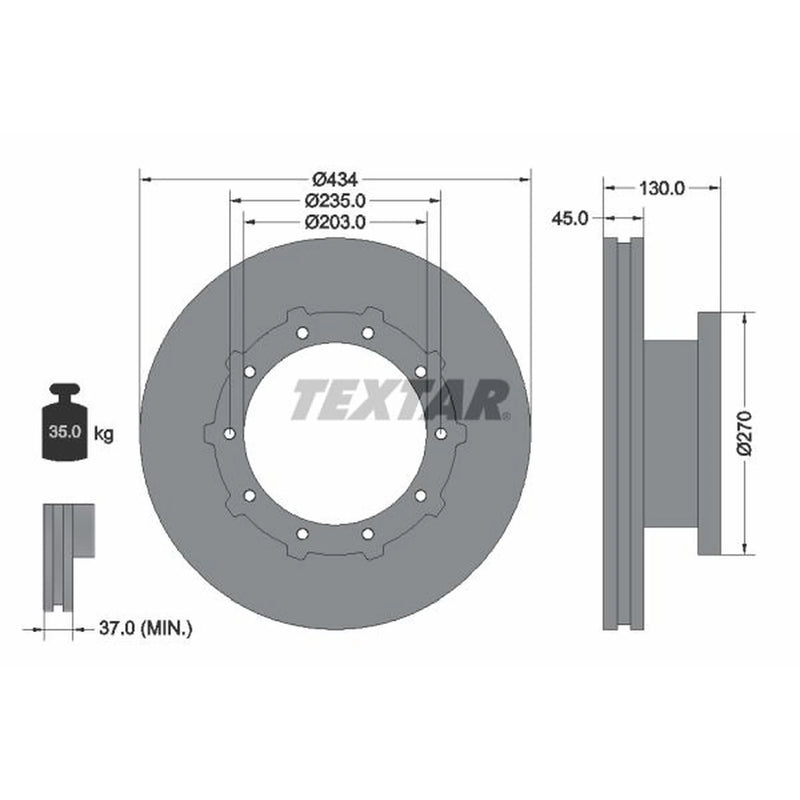 Textar 2 x Internally Vented Brake Discs 93243400