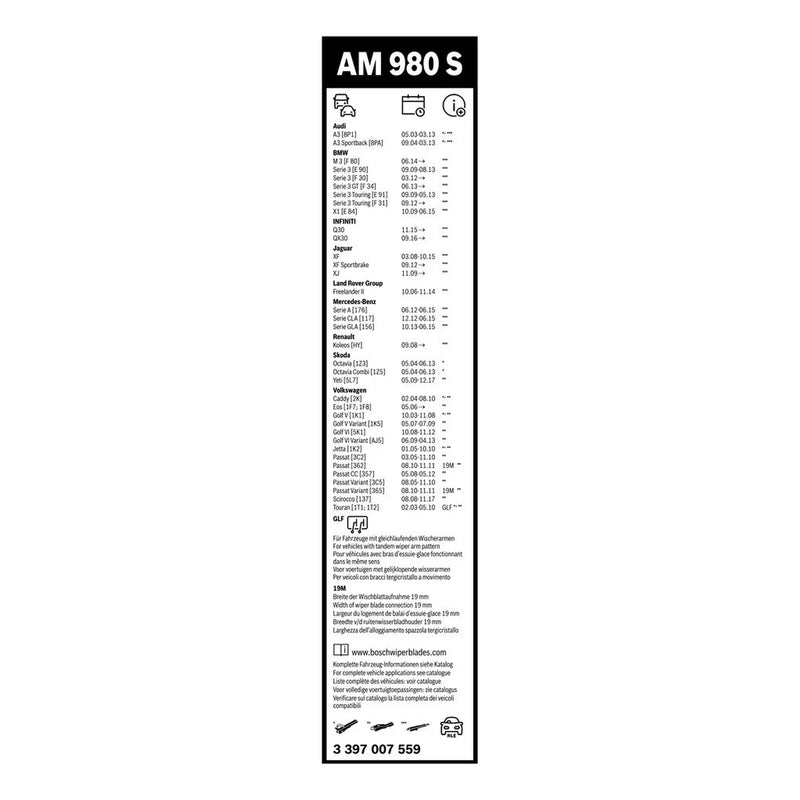 Bosch Aerotwin Wiper Blade Set 600mm + 475mm — AM980S fits Alpina B3 2007-2017