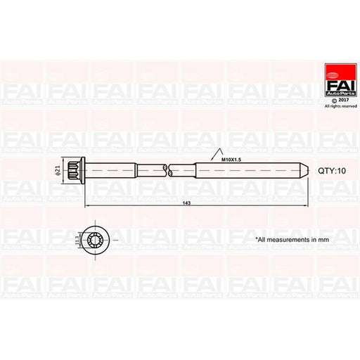 FAI Cylinder Head Bolt Set M10 x 1.5 fits Caterham Seven 2011 on 1.6