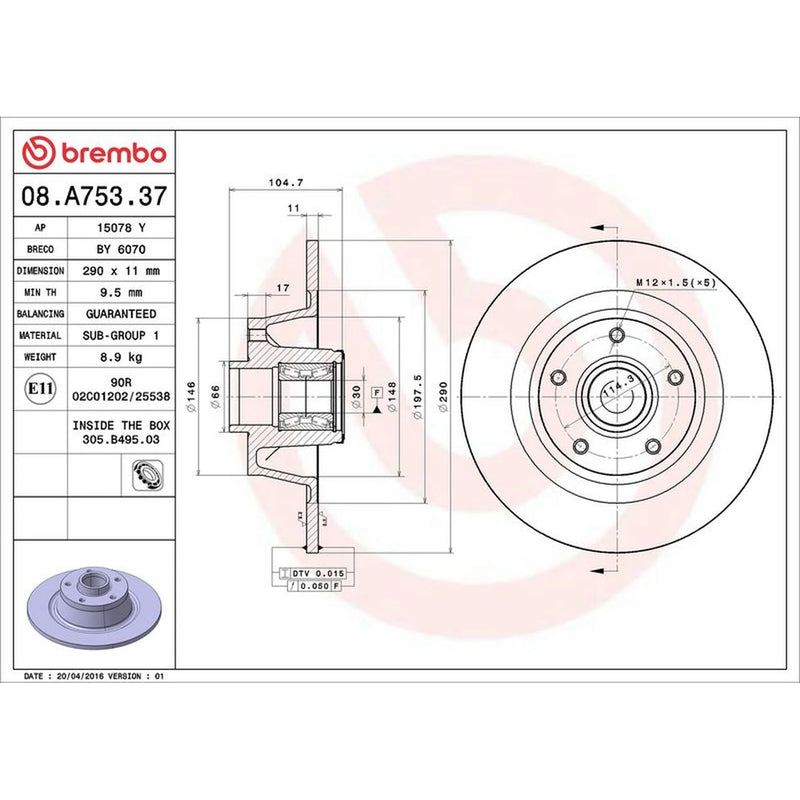 Brembo Rear Brake Solid Discs & Pads fits Renault Megane III 2008-2016 2.0