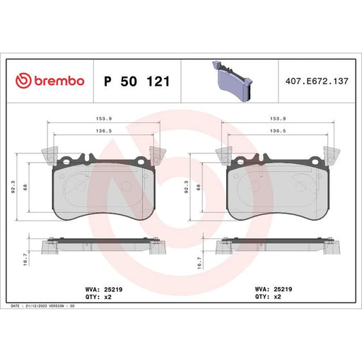 Brembo 4 x Front Brake Pad Set fits Mercedes-Benz A-Class 2013-2018 176.052