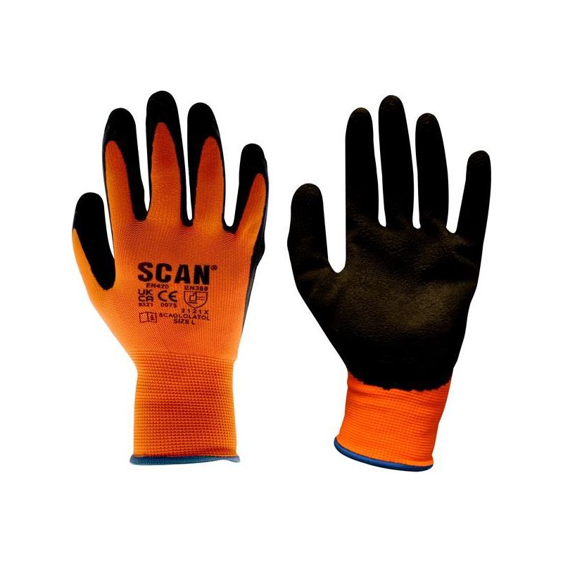 Scan Hi-Vis Orange Foam Latex Coated Gloves - XL (Size 10) Scan - Dynamic Drive