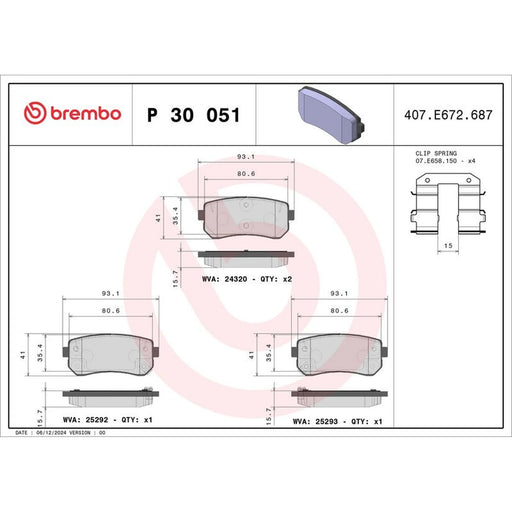 Brembo 4 x Rear Brake Pad Set fits Hyundai I30 2007-2012 1.4 1.6 2.0